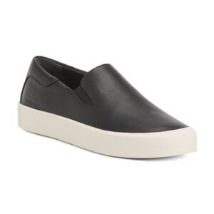 Vince Black Leather Slip-On Sneakers